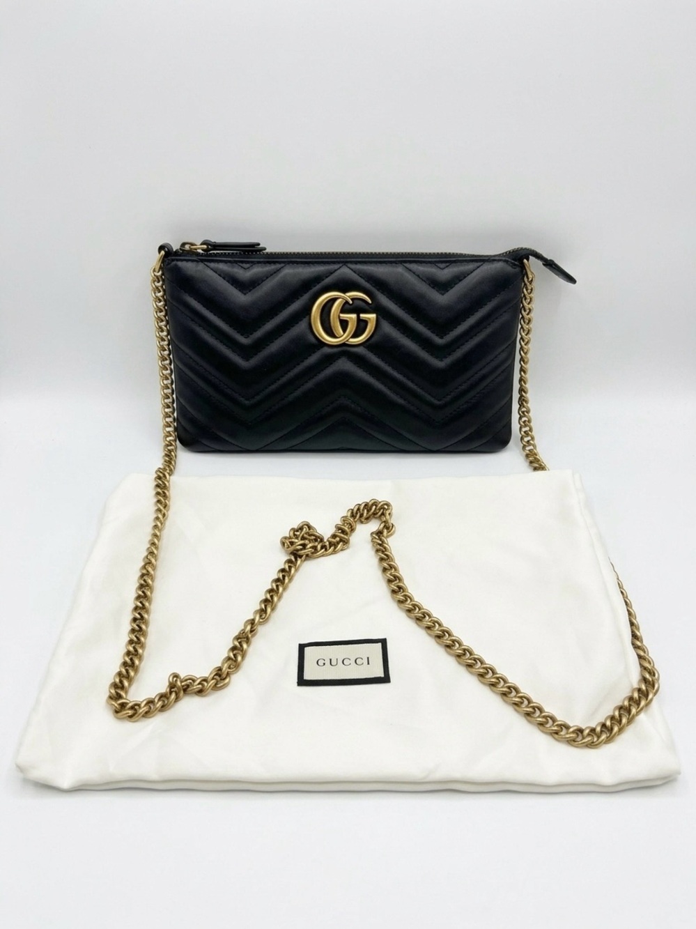 Gucci Black Mini Marmont Chevron Leather Chain Bag